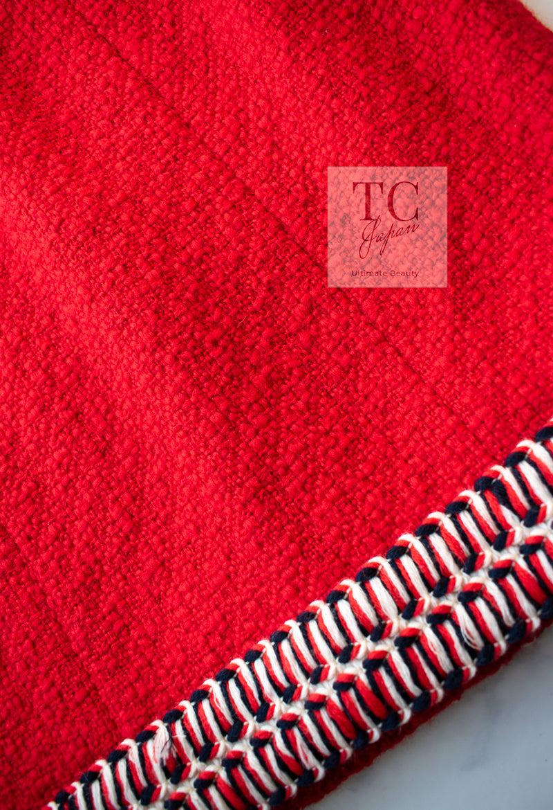 CHANEL 90A Vintage Supermodel Red Wool Tweed Skirt 34 36 シャネル ヴィンテージ スーパーモデル レッド ウール ツイード スカート 即発