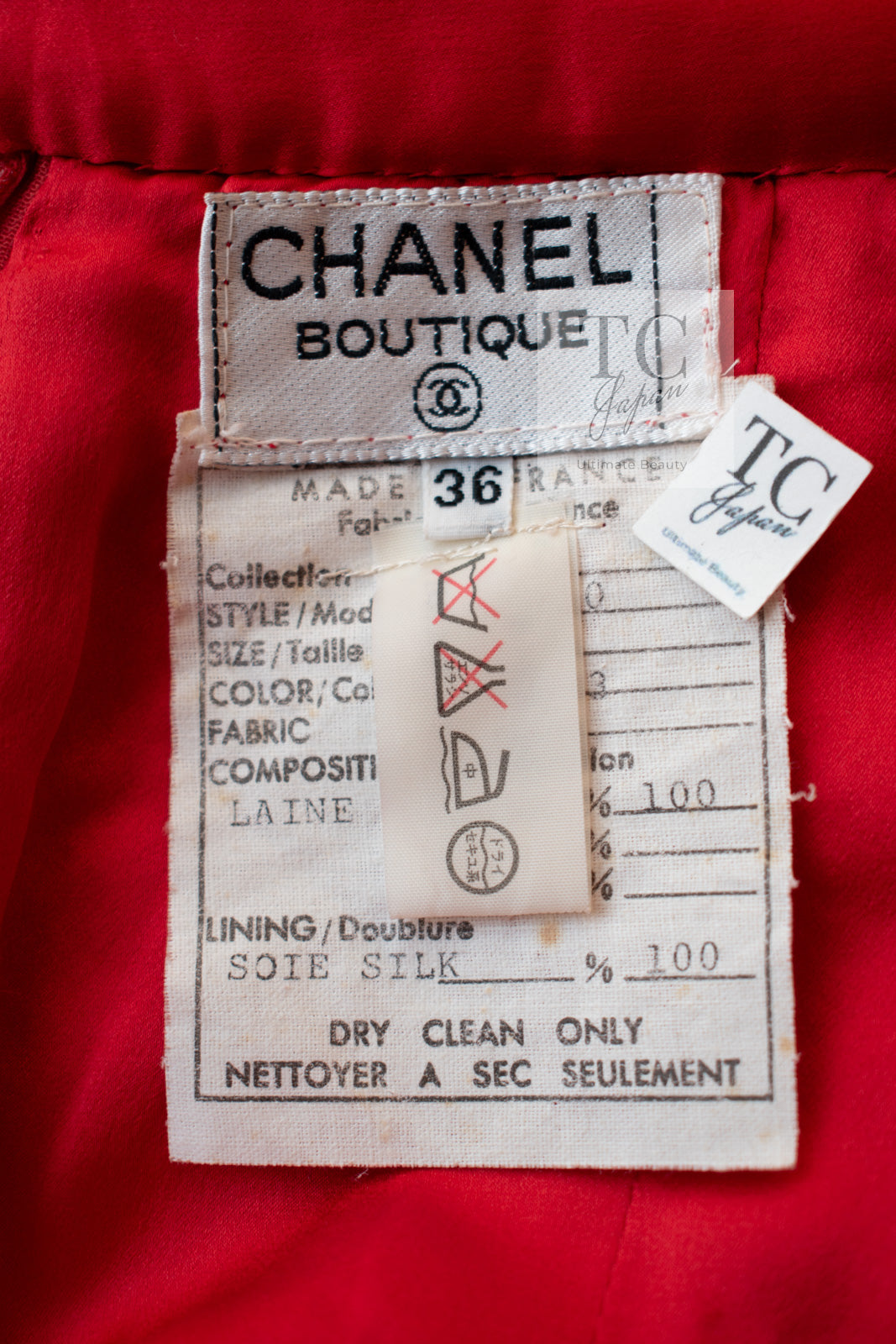 CHANEL 90A Vintage Supermodel Red Wool Tweed Skirt 34 36 シャネル ヴィンテージ スーパーモデル レッド ウール ツイード スカート 即発