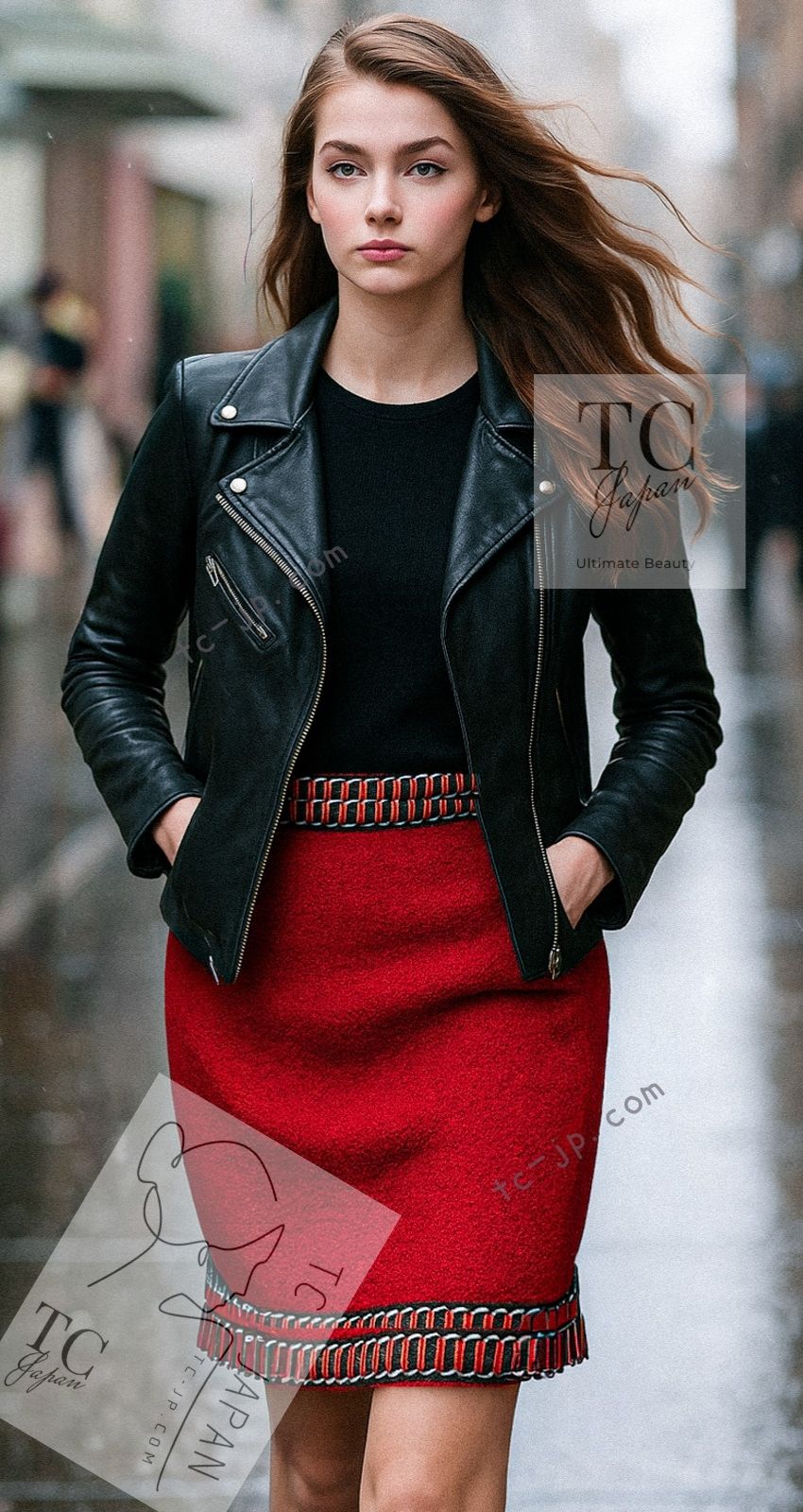 CHANEL 90A Vintage Supermodel Red Wool Tweed Skirt 34 36 シャネル ヴィンテージ スーパーモデル レッド ウール ツイード スカート 即発