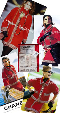 CHANEL 90A Vintage Supermodel Red Wool Tweed Skirt 34 36 シャネル ヴィンテージ スーパーモデル レッド ウール ツイード スカート 即発