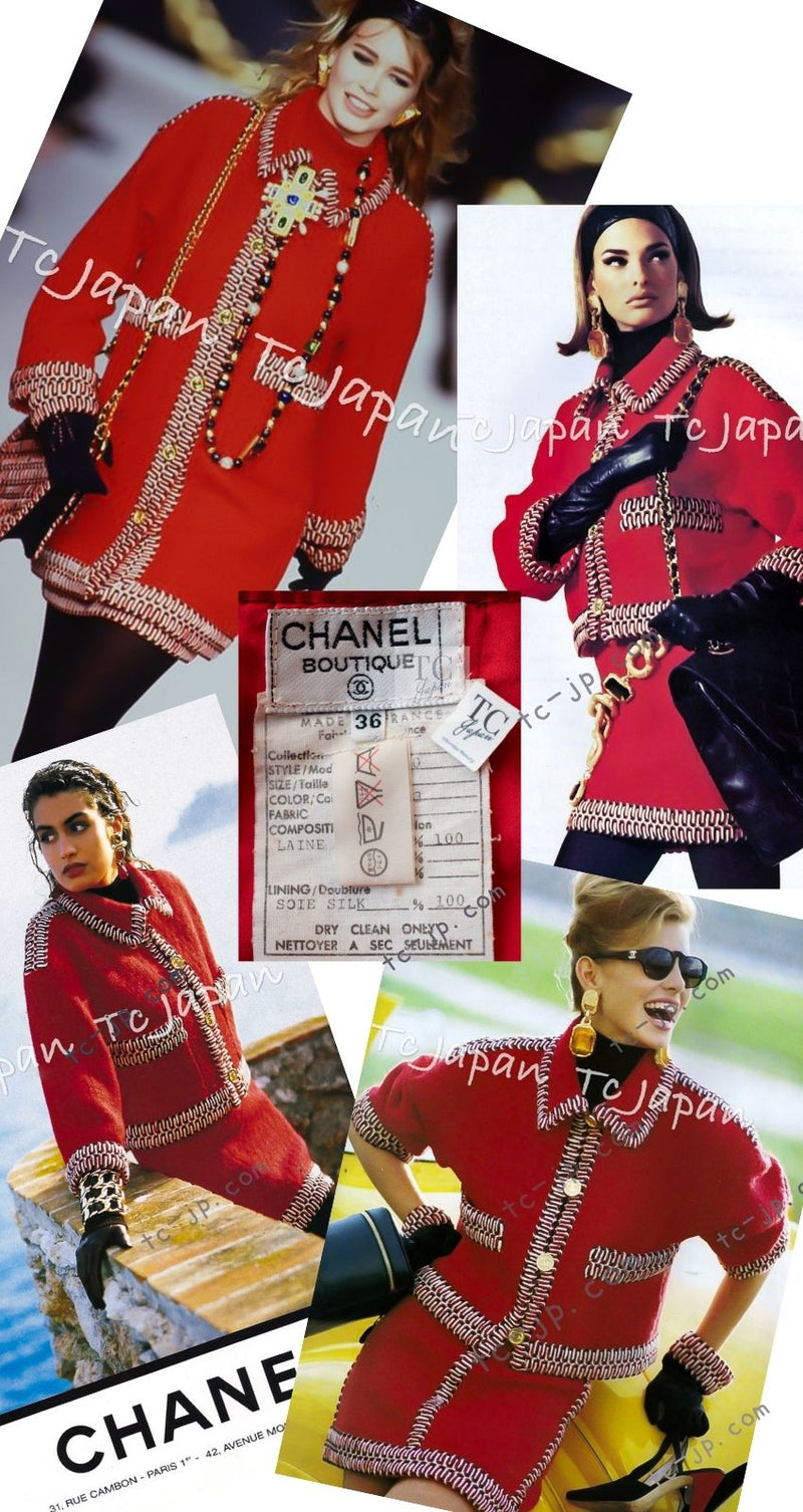 CHANEL 90A Vintage Supermodel Red Wool Tweed Skirt 34 36 シャネル ヴィンテージ スーパーモデル レッド ウール ツイード スカート 即発