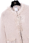 CHANEL 05A Beige Fringe Cashmere Knit Jacket Cardigan 34 36 シャネル ベージュ フリンジ カシミヤ ニット ジャケット カーディガン 即発
