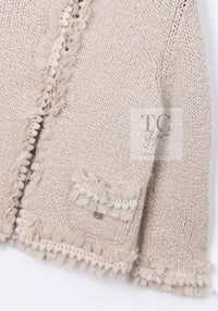 CHANEL 05A Beige Fringe Cashmere Knit Jacket Cardigan 34 36 シャネル ベージュ フリンジ カシミヤ ニット ジャケット カーディガン 即発