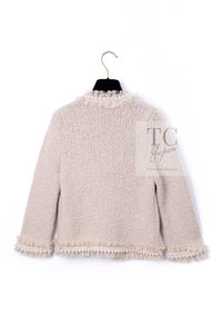 CHANEL 05A Beige Fringe Cashmere Knit Jacket Cardigan 34 36 シャネル ベージュ フリンジ カシミヤ ニット ジャケット カーディガン 即発