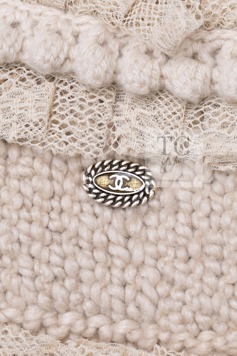 CHANEL 05A Beige Fringe Cashmere Knit Jacket Cardigan 34 36 シャネル ベージュ フリンジ カシミヤ ニット ジャケット カーディガン 即発