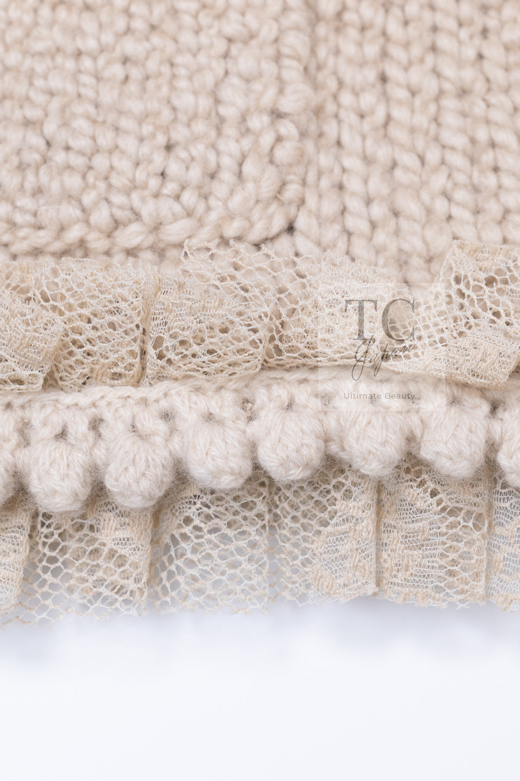 CHANEL 05A Beige Fringe Cashmere Knit Jacket Cardigan 34 36 シャネル ベージュ フリンジ カシミヤ ニット ジャケット カーディガン 即発