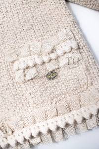 CHANEL 05A Beige Fringe Cashmere Knit Jacket Cardigan 34 36 シャネル ベージュ フリンジ カシミヤ ニット ジャケット カーディガン 即発