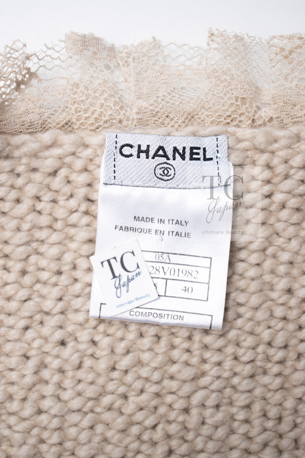 CHANEL 05A Beige Fringe Cashmere Knit Jacket Cardigan 34 36 シャネル ベージュ フリンジ カシミヤ ニット ジャケット カーディガン 即発