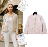 CHANEL 05A Beige Fringe Cashmere Knit Jacket Cardigan 34 36 シャネル ベージュ フリンジ カシミヤ ニット ジャケット カーディガン 即発