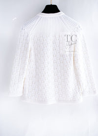 CHANEL 14S White Ivory Silver CC Logo Buttons Knit Cardigan 36 シャネル ホワイト アイボリー シルバー CC ロゴ ココ ボタン ニット カーディガン 即発