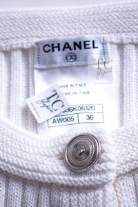 CHANEL 14S White Ivory Silver CC Logo Buttons Knit Cardigan 36 シャネル ホワイト アイボリー シルバー CC ロゴ ココ ボタン ニット カーディガン 即発