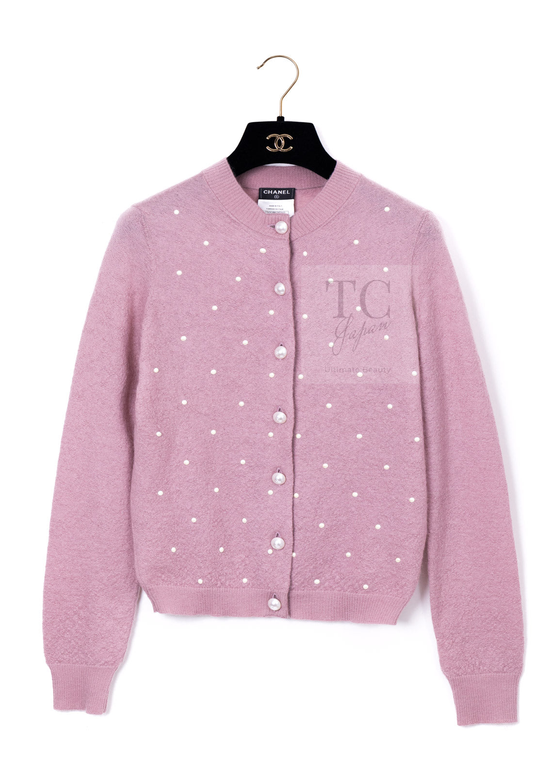 CHANEL Cardigan 14B Pink CC Pearl Button Mohair Cashemre Knit