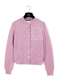 CHANEL 14B Pink CC Pearl Button Mohair Cashemre Knit Cardigan 34 38 シャネル ピンク CC ココボタン モヘア カシミヤ ニット カーディガン 即発