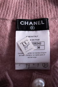 CHANEL 14B Pink CC Pearl Button Mohair Cashemre Knit Cardigan 34 38 シャネル ピンク CC ココボタン モヘア カシミヤ ニット カーディガン 即発
