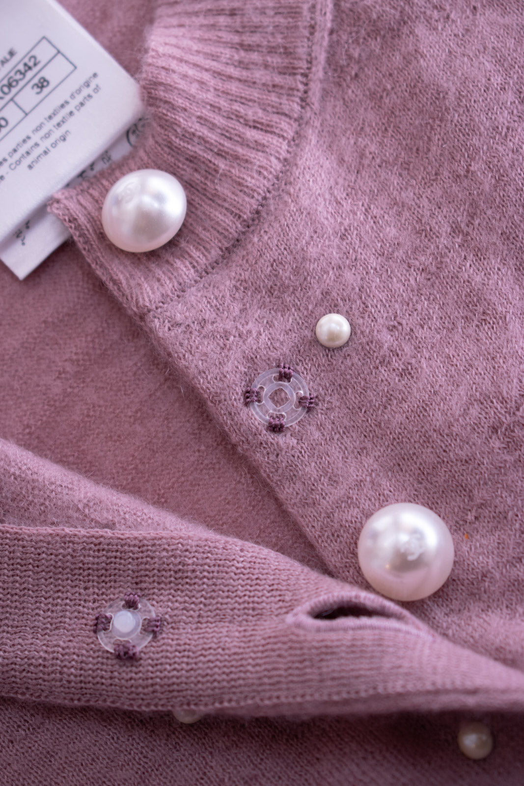 CHANEL 14B Pink CC Pearl Button Mohair Cashemre Knit Cardigan 34 38 シャネル ピンク CC ココボタン モヘア カシミヤ ニット カーディガン 即発