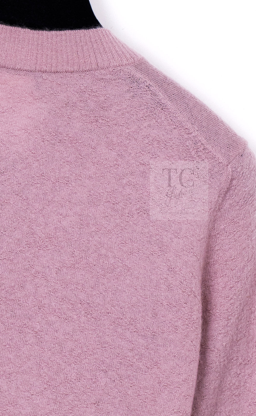 CHANEL 14B Pink CC Pearl Button Mohair Cashemre Knit Cardigan 34 38 シャネル ピンク CC ココボタン モヘア カシミヤ ニット カーディガン 即発