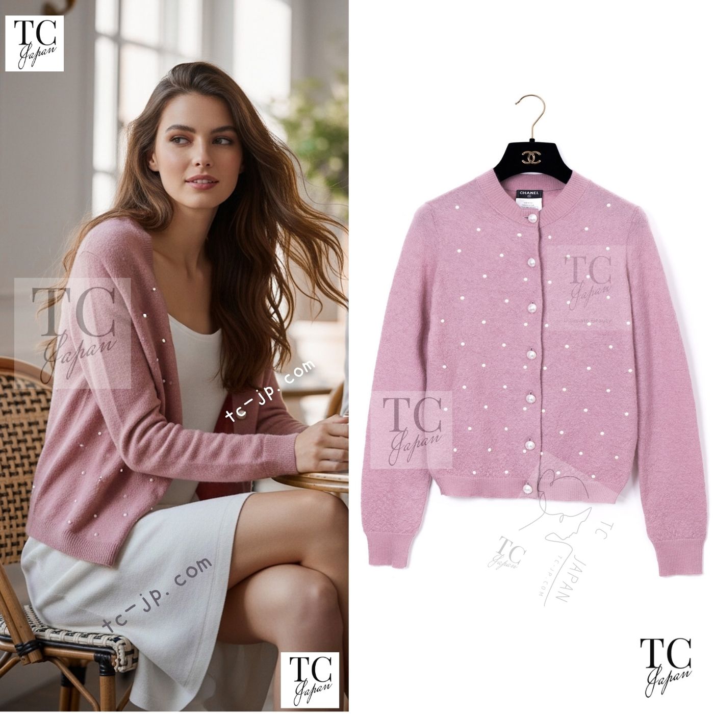 CHANEL 14B Pink CC Pearl Button Mohair Cashemre Knit Cardigan 34 38 シャネル ピンク CC ココボタン モヘア カシミヤ ニット カーディガン 即発