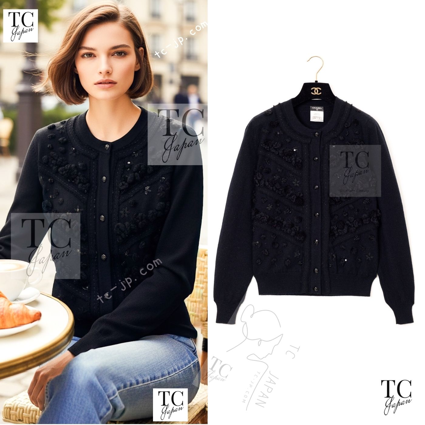 CHANEL 09A Black Sequins Cashmere Knit Cardigan 38 40 シャネル ブラック スパンコール 装飾 カシミヤ ニット カーディガン 即発