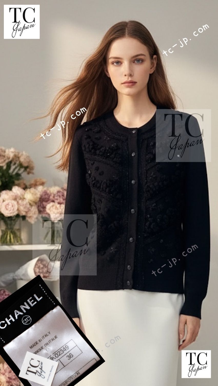 CHANEL 09A Black Sequins Cashmere Knit Cardigan 36 38 2