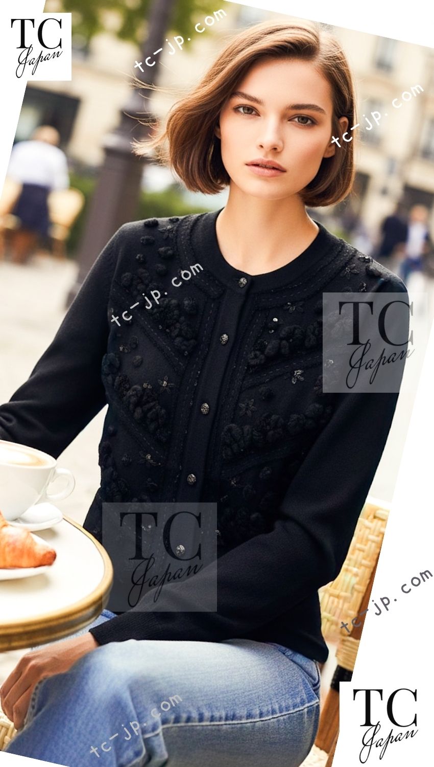 CHANEL 09A black sequin cashmere knit cardigan model look
