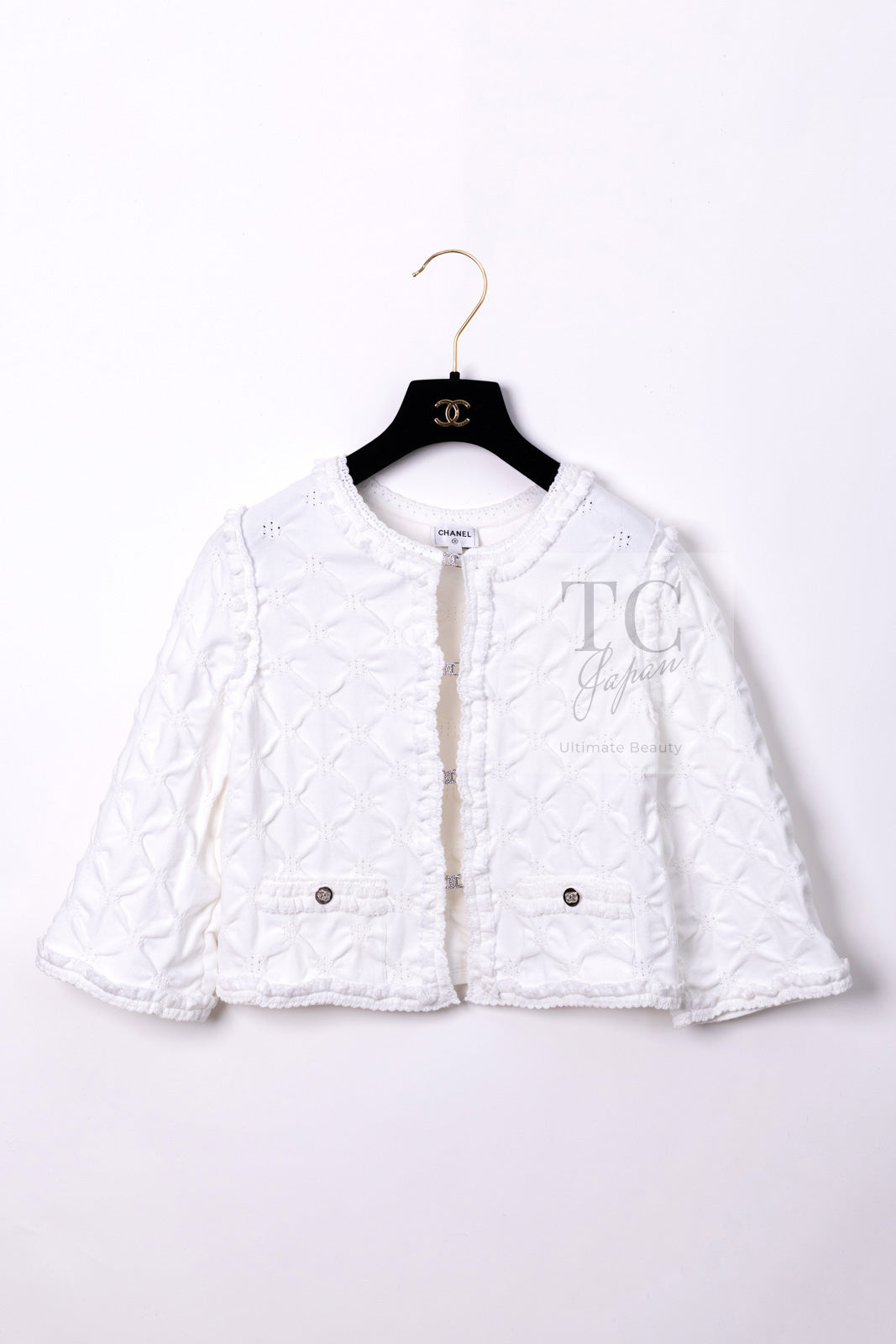 CHANEL 24PS White Cotton CC Logo Knit Cardigan 34 シャネル ホワイト コットン ココマーク CC ロゴ ニット カーディガン 即発
