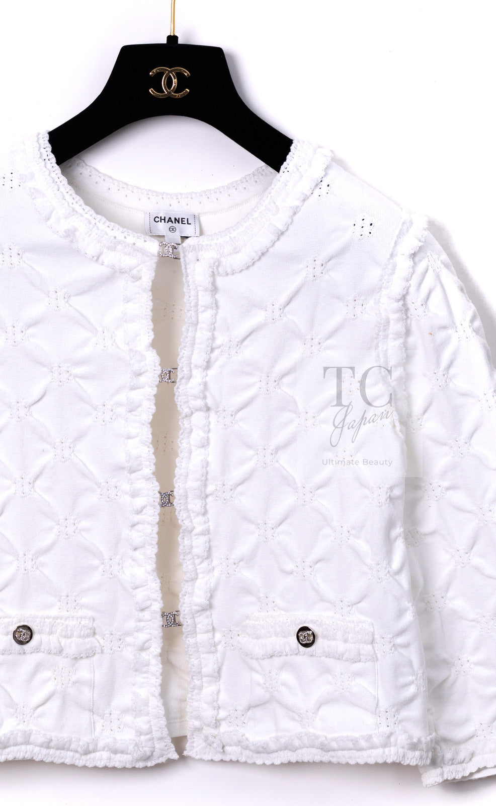 CHANEL 24PS White Cotton CC Logo Knit Cardigan 34 シャネル ホワイト コットン ココマーク CC ロゴ ニット カーディガン 即発