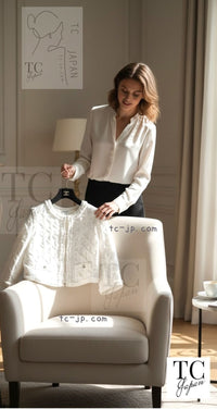 CHANEL 24PS White Cotton CC Logo Knit Cardigan 34 シャネル ホワイト コットン ココマーク CC ロゴ ニット カーディガン 即発