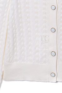 CHANEL 24PA Off White CC Logo Button Cashmere Knit Cardigan 36 38 シャネル オフホワイト ココボタン カシミヤ ニット カーディガン 即発