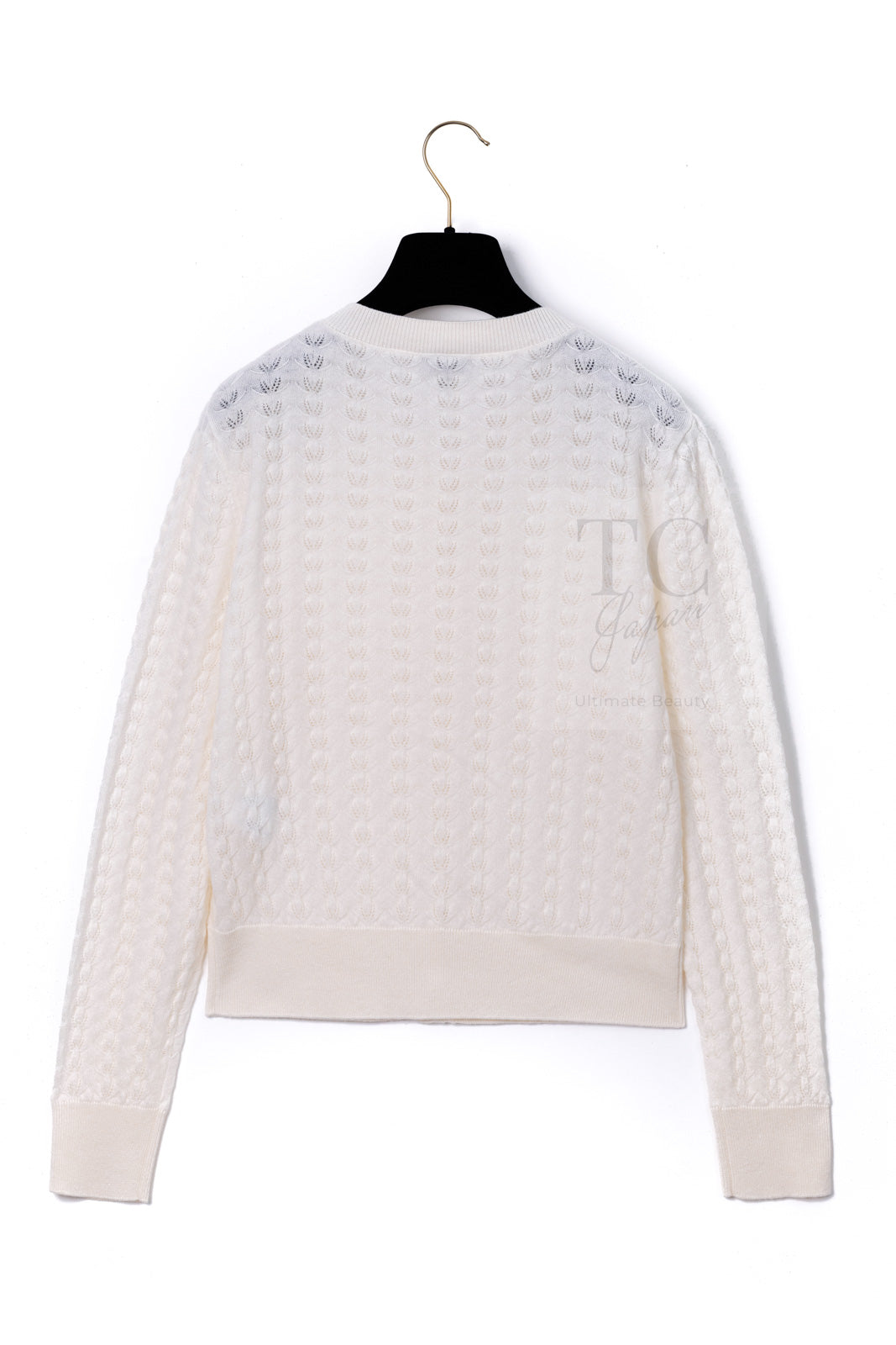 シャネル カーディガン CHANEL 24PA ホワイト CC ロゴ ボタン カシミヤ