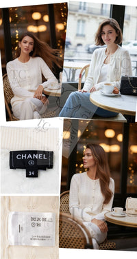 CHANEL 24PA Off White CC Logo Button Cashmere Knit Cardigan 36 38 シャネル オフホワイト ココボタン カシミヤ ニット カーディガン 即発