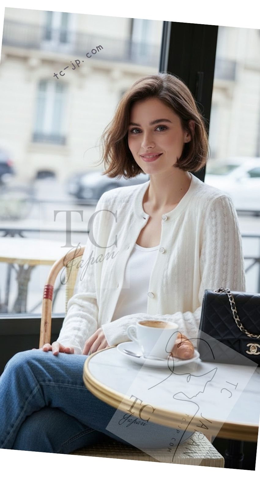 シャネル カーディガン CHANEL 24PA ホワイト CC ロゴ ボタン カシミヤ