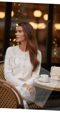 CHANEL 24PA Off White CC Logo Button Cashmere Knit Cardigan 36 38 シャネル オフホワイト ココボタン カシミヤ ニット カーディガン 即発