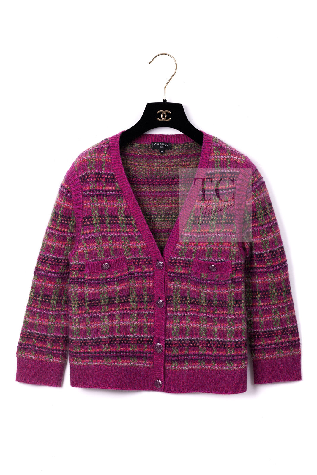 CHANEL 18PA Pink Cashmere Mohair Knit Cardigan 34 シャネル ピンク パープル カシミヤ モヘア ニット カーディガン 即発