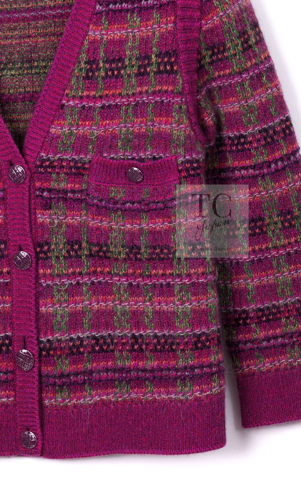 CHANEL 18PA Pink Cashmere Mohair Knit Cardigan 34 シャネル ピンク パープル カシミヤ モヘア ニット カーディガン 即発