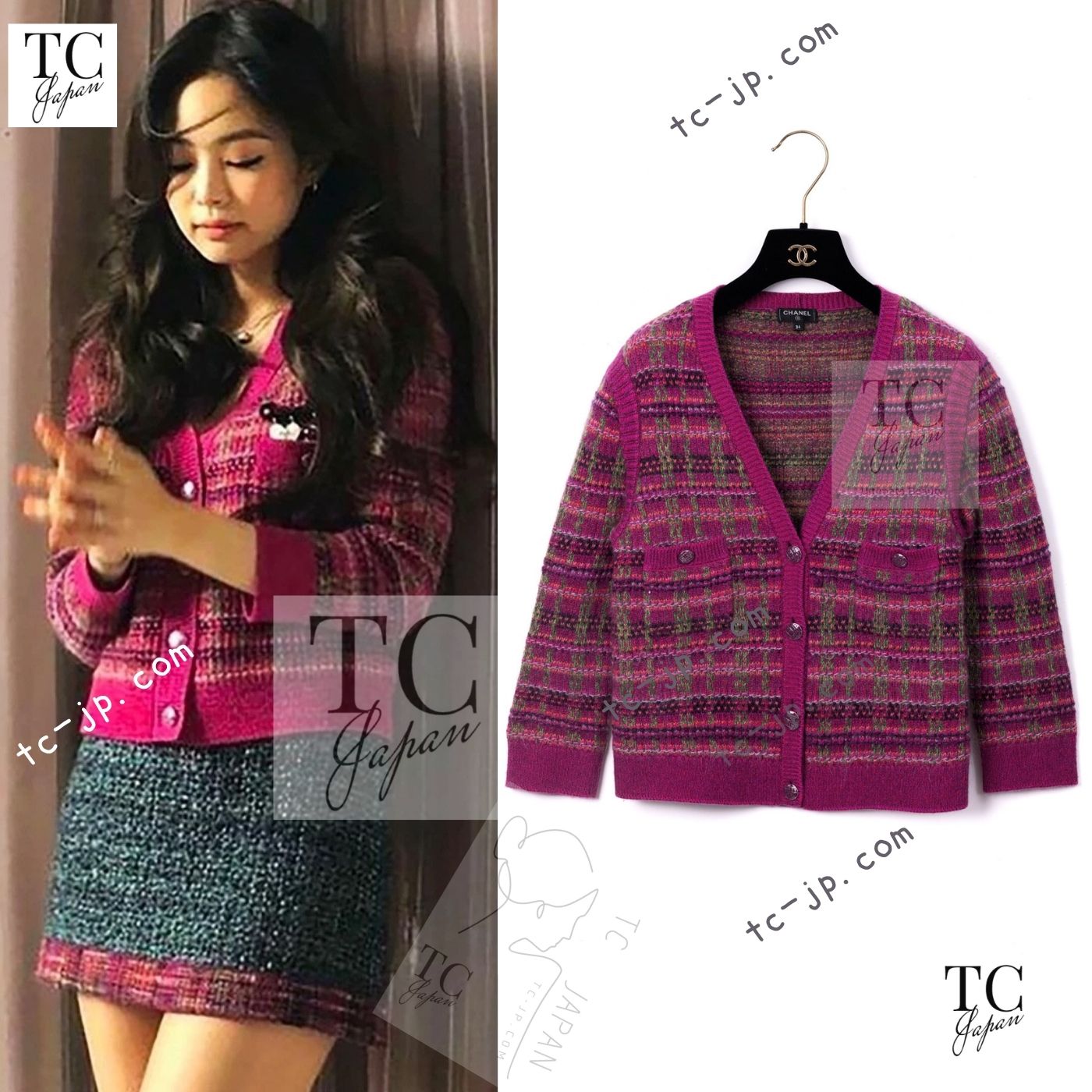 CHANEL 18PA Pink Cashmere Mohair Knit Cardigan 34 シャネル ピンク パープル カシミヤ モヘア ニット カーディガン 即発