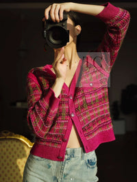 CHANEL 18PA Pink Cashmere Mohair Knit Cardigan 34 シャネル ピンク パープル カシミヤ モヘア ニット カーディガン 即発