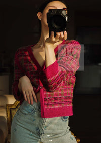 CHANEL 18PA Pink Cashmere Mohair Knit Cardigan 34 シャネル ピンク パープル カシミヤ モヘア ニット カーディガン 即発