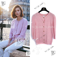 CHANEL 13C Pink Cashmere Linen Super Soft Knit Cardigan 36 シャネル ピンク カシミア リネン ふんわり柔らか ニット カーディガン 即発