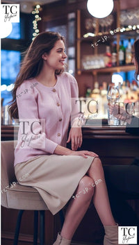 CHANEL 13C Pink Cashmere Linen Super Soft Knit Cardigan 36 シャネル ピンク カシミア リネン ふんわり柔らか ニット カーディガン 即発