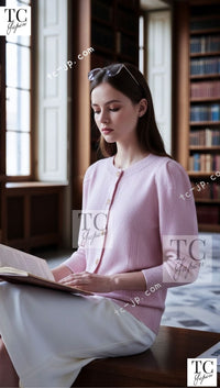 CHANEL 13C Pink Cashmere Linen Super Soft Knit Cardigan 36 シャネル ピンク カシミア リネン ふんわり柔らか ニット カーディガン 即発