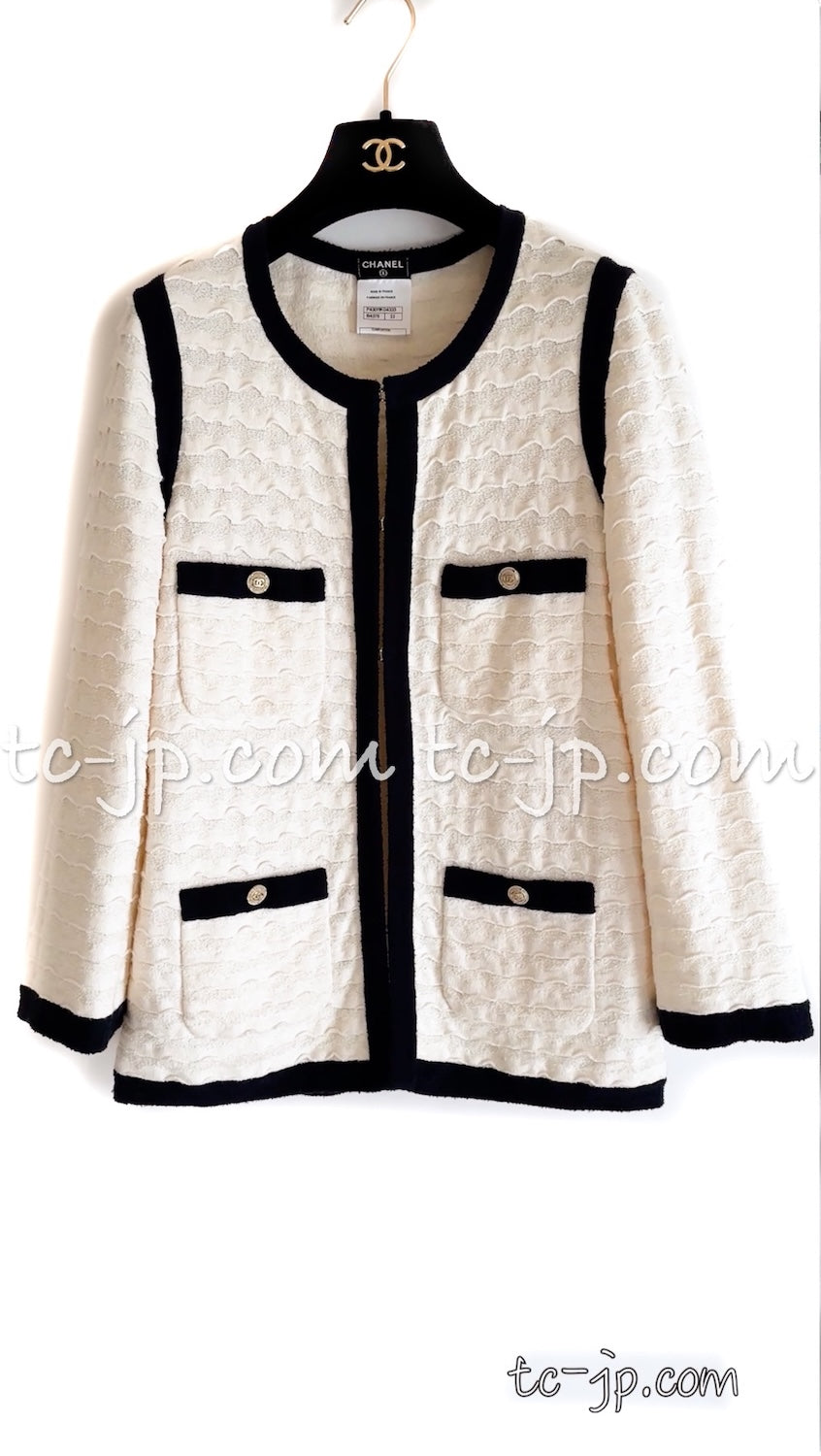 CHANEL 12C Ivory Cotton Cashmere Knit Jacket Cardigan 38 シャネル アイボリー ジャージ カシミア混 コットン ニット ジャケット カーディガン 即発