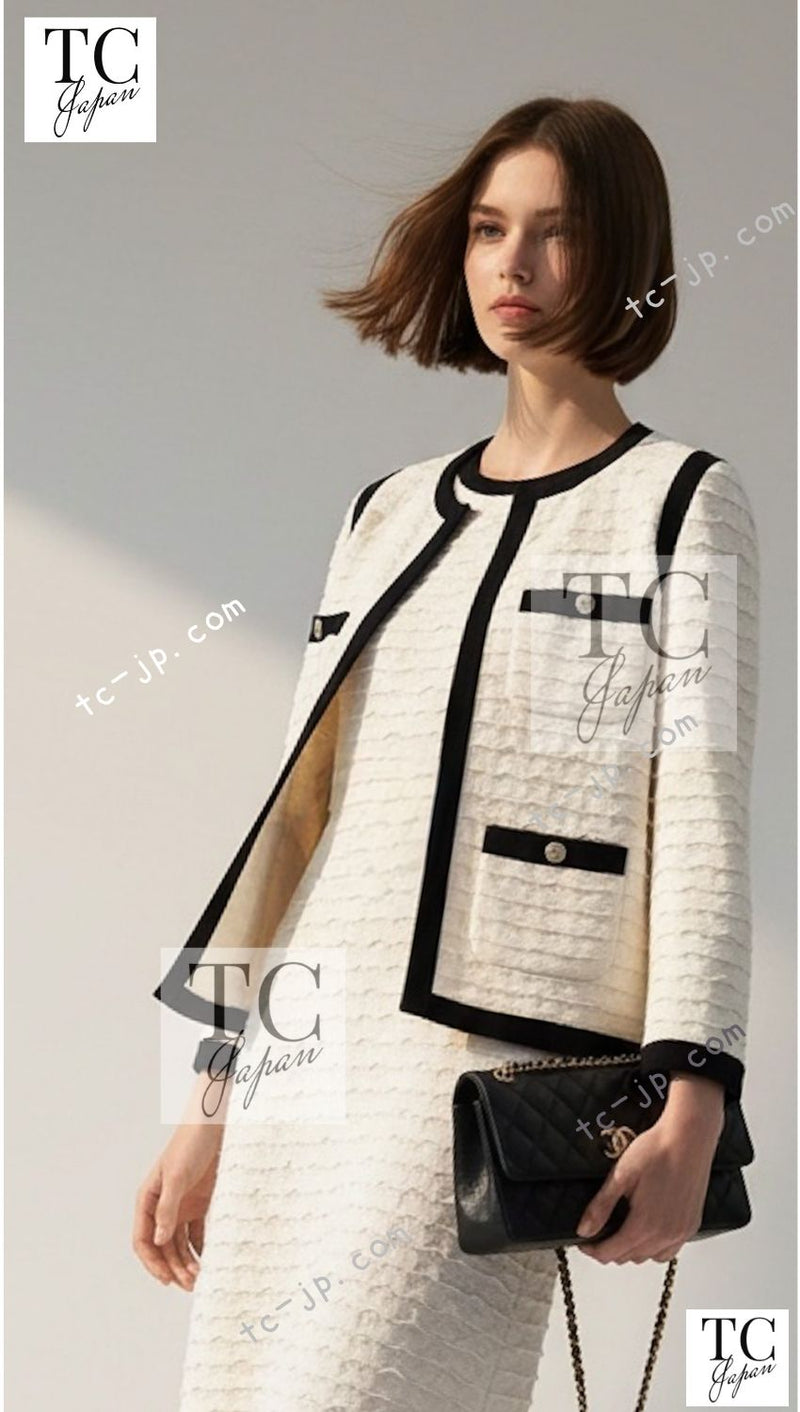CHANEL 12C Ivory Cotton Cashmere Knit Jacket Cardigan 38 シャネル アイボリー ジャージ カシミア混 コットン ニット ジャケット カーディガン 即発