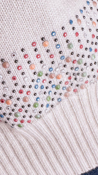 CHANEL 12C Ivory Cashmere 100% Swarovski Knit Cardigan 50 シャネル アイボリー カシミア スワロフスキー ニット カーディガン 即発