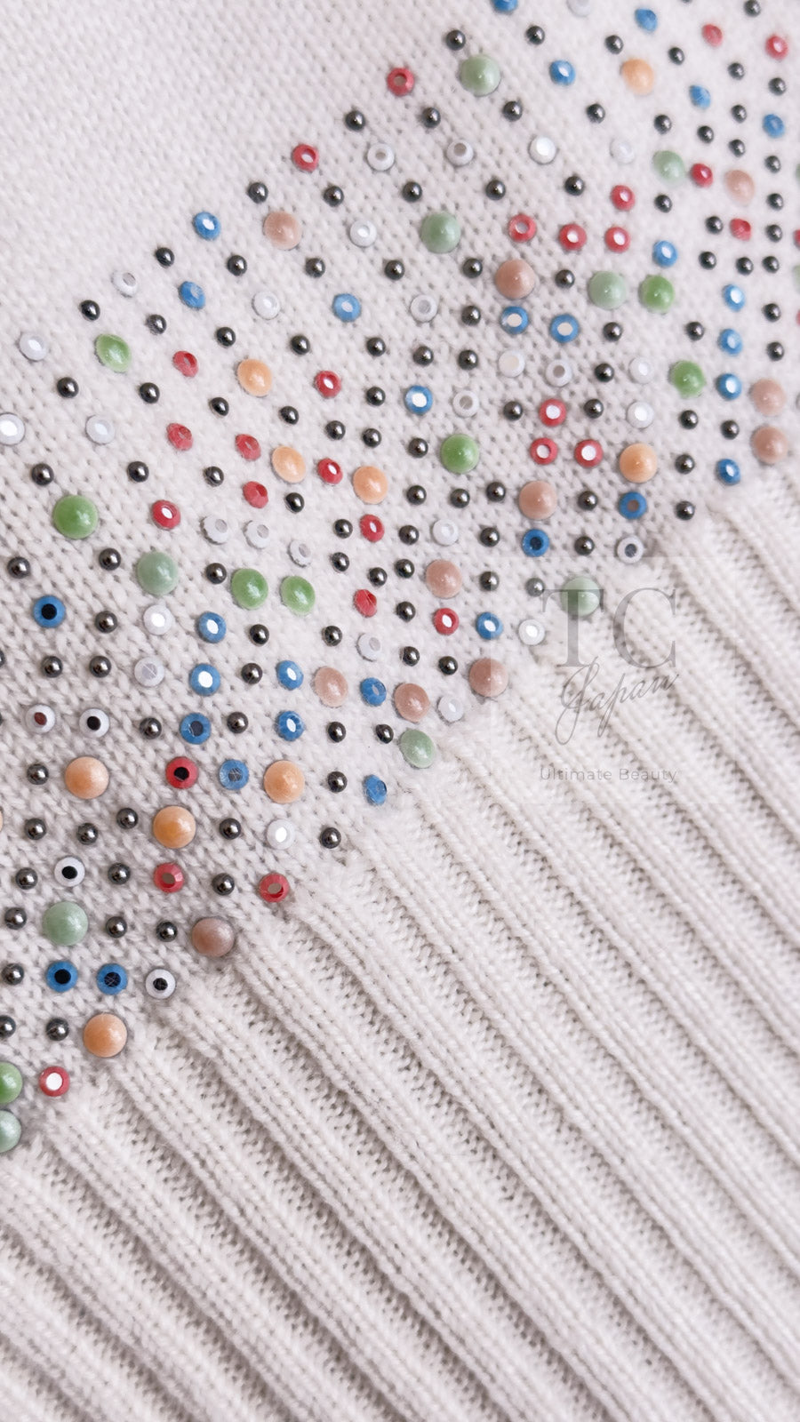 CHANEL 12C Ivory Cashmere 100% Swarovski Knit Cardigan 50 シャネル アイボリー カシミア スワロフスキー ニット カーディガン 即発