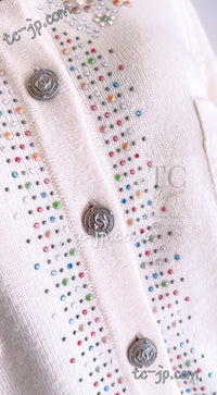 CHANEL 12C Ivory Cashmere 100% Swarovski Knit Cardigan 50 シャネル アイボリー カシミア スワロフスキー ニット カーディガン 即発