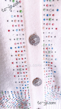 CHANEL 12C Ivory Cashmere 100% Swarovski Knit Cardigan 50 シャネル アイボリー カシミア スワロフスキー ニット カーディガン 即発