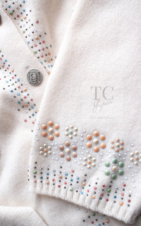 CHANEL 12C Ivory Cashmere 100% Swarovski Knit Cardigan 50 シャネル アイボリー カシミア スワロフスキー ニット カーディガン 即発