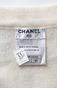 CHANEL 12C Ivory Cashmere 100% Swarovski Knit Cardigan 50 シャネル アイボリー カシミア スワロフスキー ニット カーディガン 即発