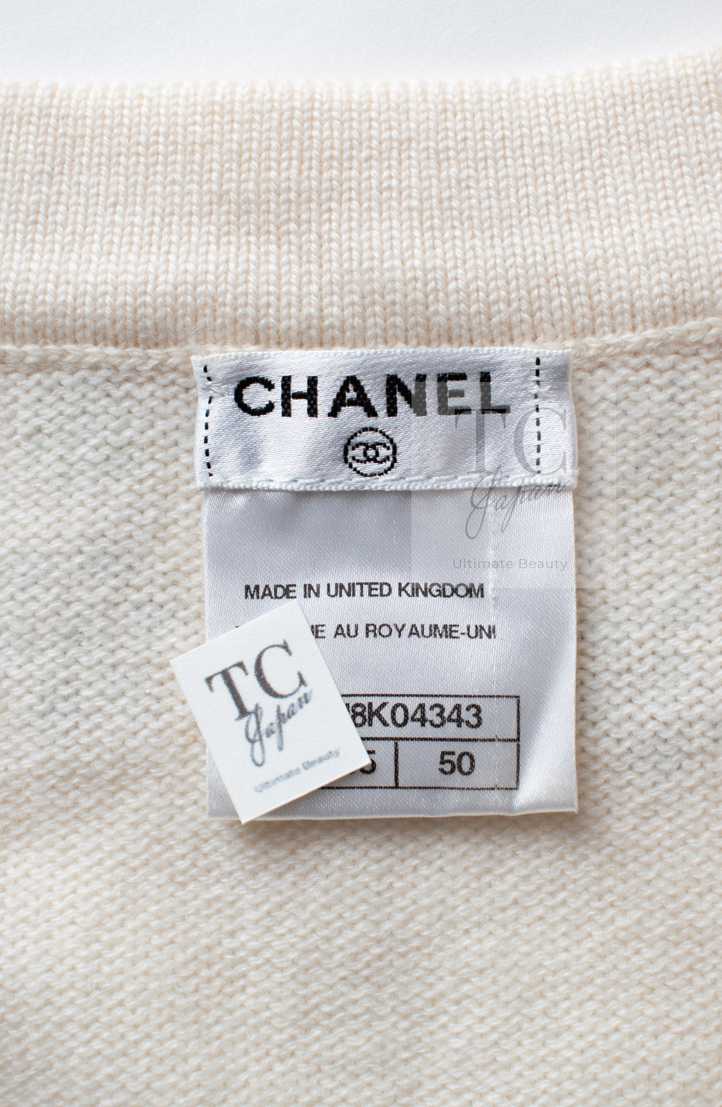 CHANEL 12C Ivory Cashmere 100% Swarovski Knit Cardigan 50 シャネル アイボリー カシミア スワロフスキー ニット カーディガン 即発