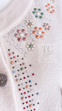 CHANEL 12C Ivory Cashmere 100% Swarovski Knit Cardigan 50 シャネル アイボリー カシミア スワロフスキー ニット カーディガン 即発